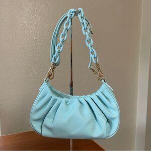 NWOT LDT 100% leather “Zoe" Crossbody
2 Way Purse Bag Light Pool Blue Aqua